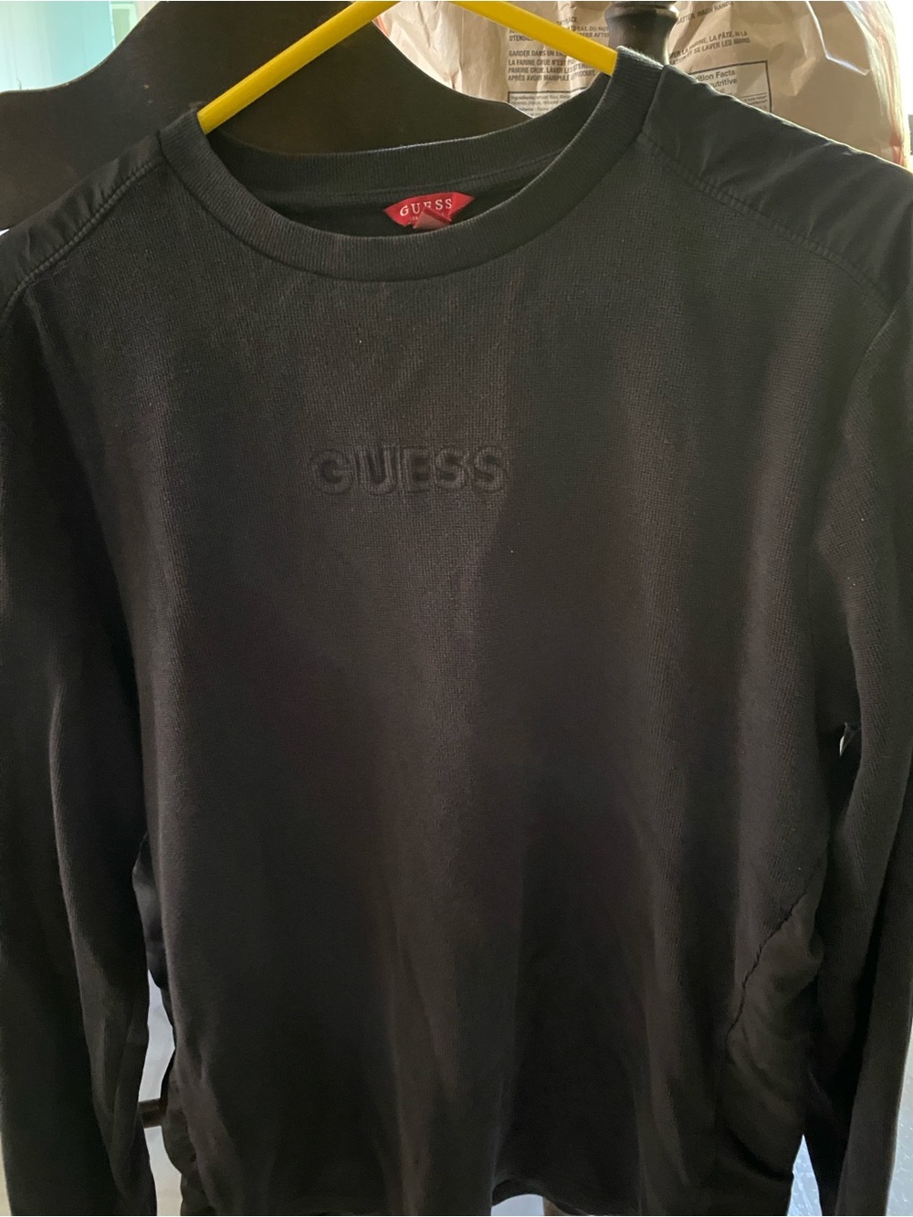 GUESS Men's Gray Crewneck Sweater with Embossed Logo